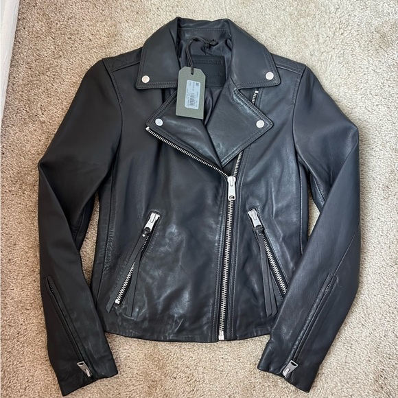 AllSaints Dalby biker jacket anthracite grey US 0/UK4 new with tags - Picture 2 of 11